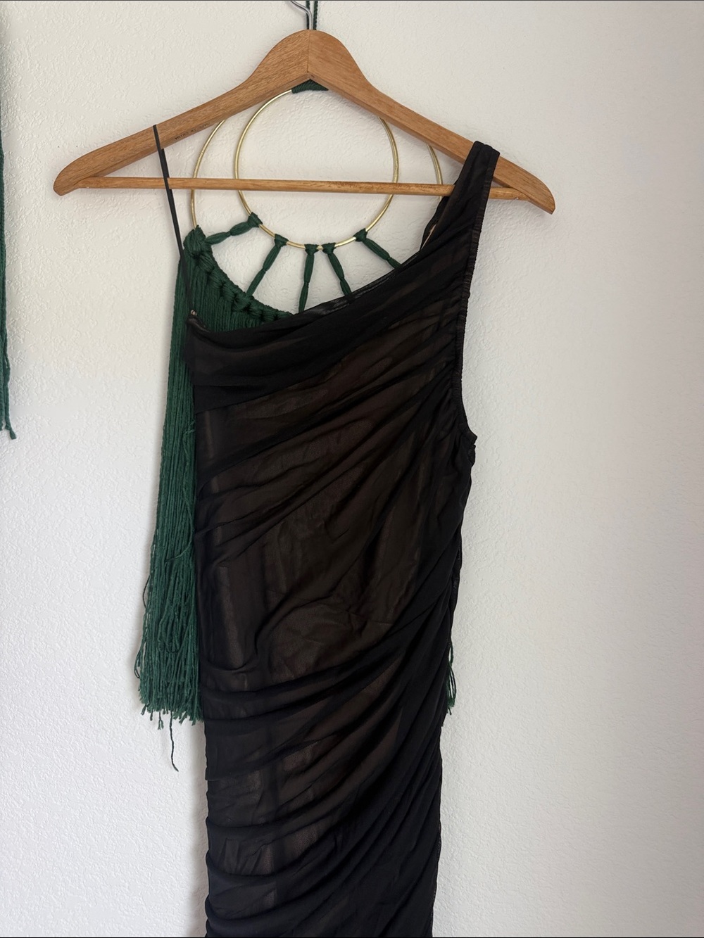 Vici Black One-Shoulder Sheer Ruched Maxi Dress - Picture 9 of 11